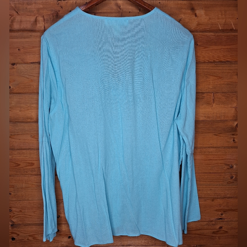 ❤️ Michael Kors Elegant Sky Blue Women's Top long bell sleeves Size XL - Picture 2 of 7